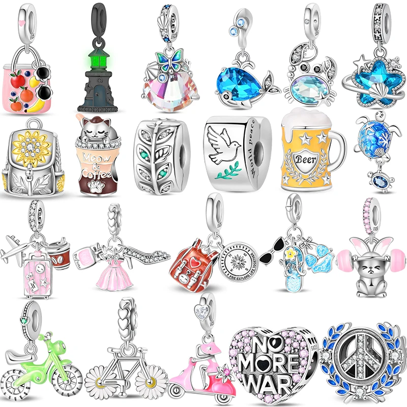 925 pure summer fruit handbag pendant hanging bead suitable for original Pandora bracelet women DIY exquisite gift