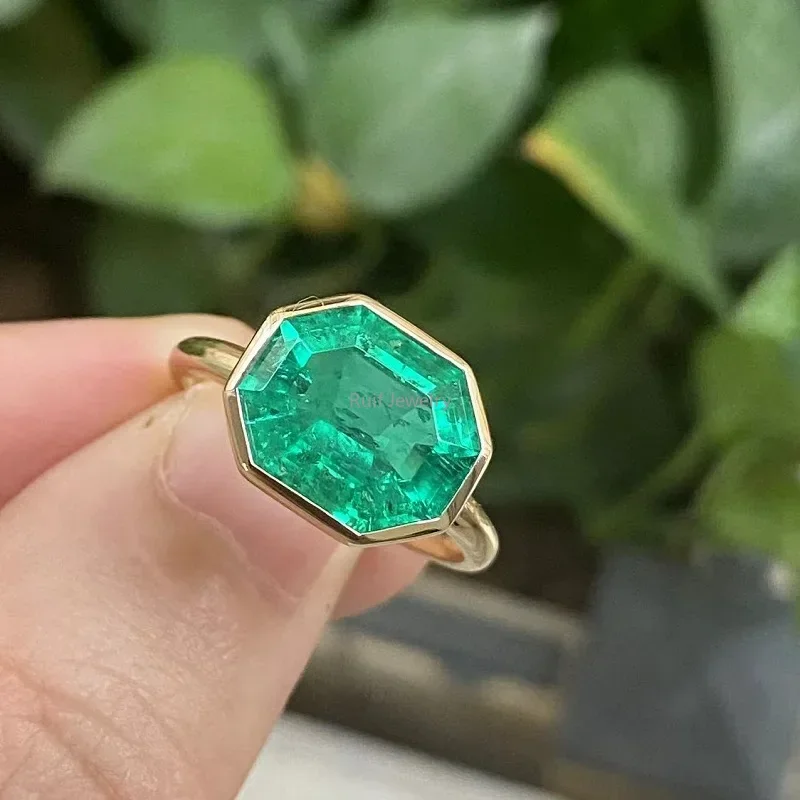 Ruif Factory Make 14k Gold Nice Inclusion Lab Grown Emerald Rings for Women Wedding Daily Wear Jewelry