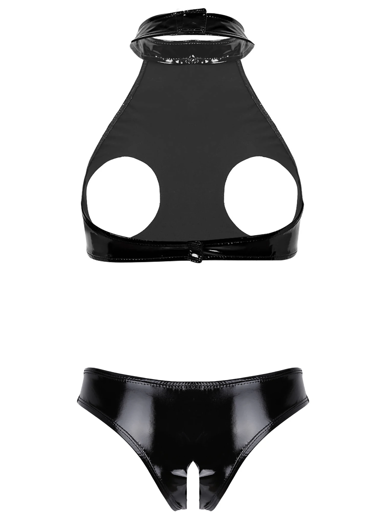 مثير المرأة الرسن مفتوح الصدر المحاصيل الأعلى مع Crotchless عالية قطع ملخصات براءات الاختراع والجلود الصدرية مع أطقم داخلية جريمي لملابس النوم