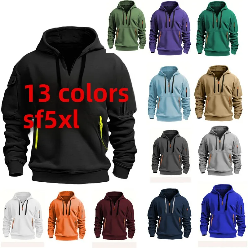 New Multi Pocket Zipper Fleece Hooded Casual Shirt for Men and Women Plus Size Loose Pullover Fashion outdoors Sweatshirt top