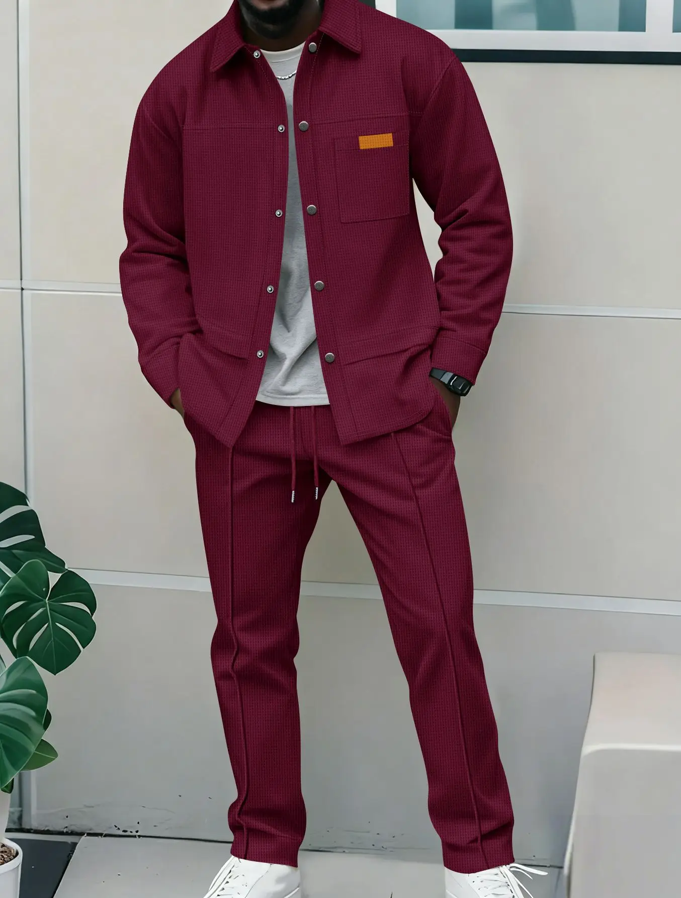 Man Pant Set Two Piece Sets Y2k Streetwear Turn Down Collar Full Sleeve Jacket Single Breasted Elastic Waist Long Pants Lace Up