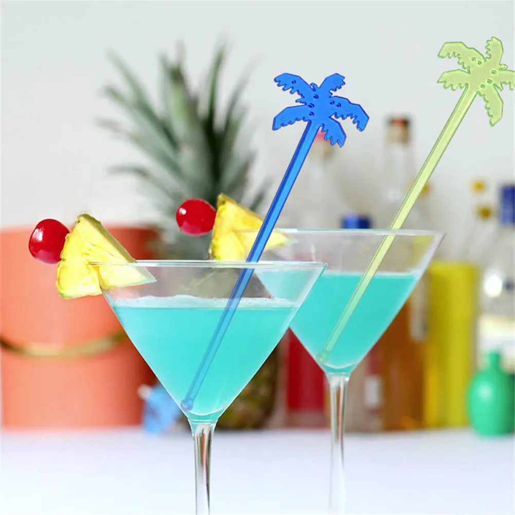 50pcs 18cm Plastic Night-club Drink/wine Decor Coconut Tree Cocktail Swizzle Sticks Drink Stirrer Coffee Muddler Puddler