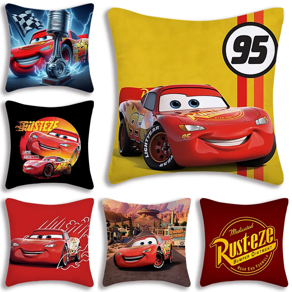 Disneys Cars Lightning McQueen Pillow Covers Cartoon Sofa Decorative Home Double-sided Printing Short Plush Cute Cushion Cover