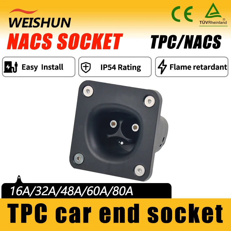 

16A 32A NACS Socket EV Charging Socket 40A50A80A EV Connector Socket Vehicle Side Female Charging Receptacle for TPC