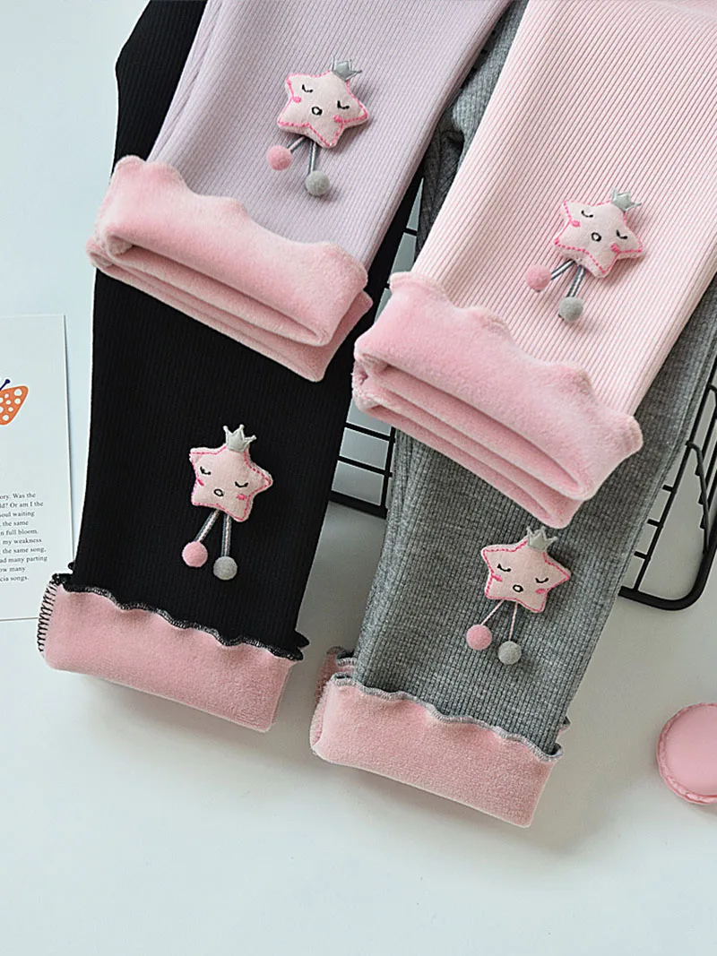 Children Cute Stereoscopic Stars Render Pants Girls Outwear Warm Trousers 1-7T Kids Winter Thicken Leggings