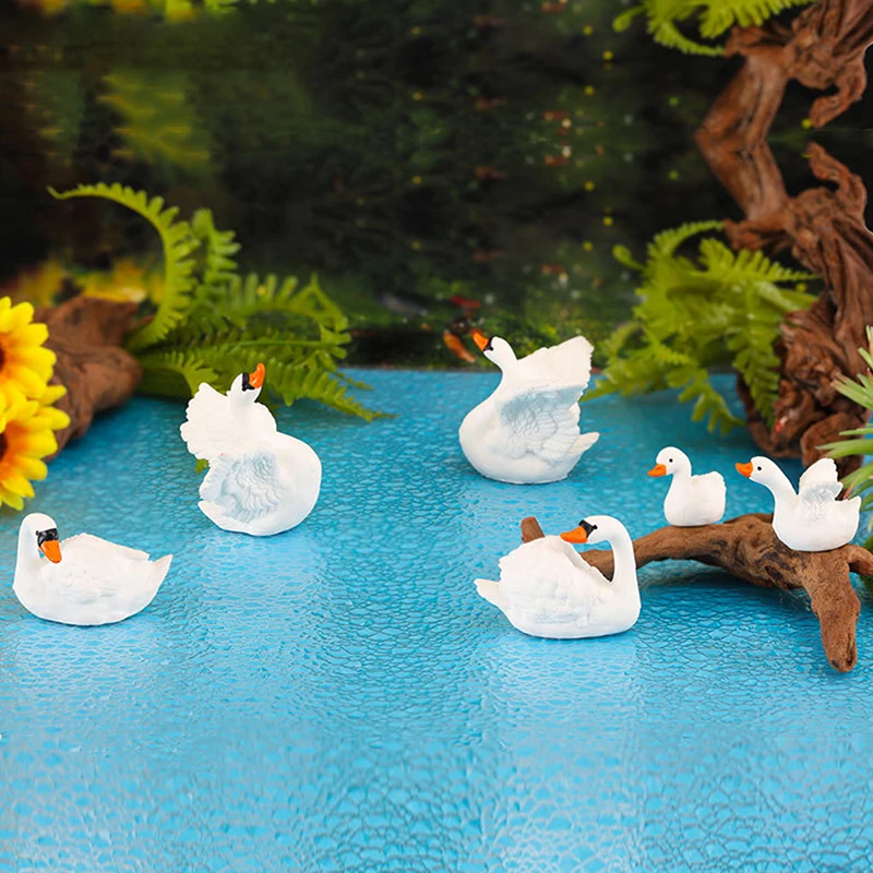 Mini White Swan Decoration Cartoon Goose Figurine Micro Landscape Dollhouse Miniature Toy Car Ornament