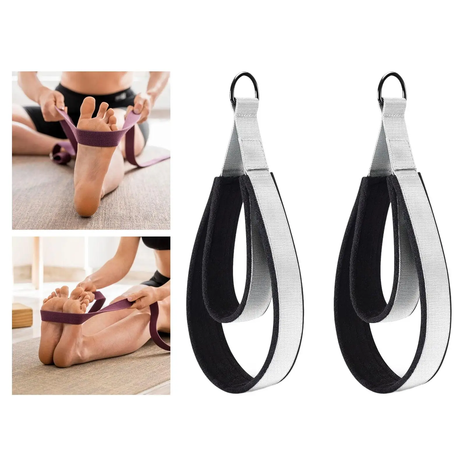 2x D Rings Straps Handle Exercise Pilates Double Loop Straps for Reformer