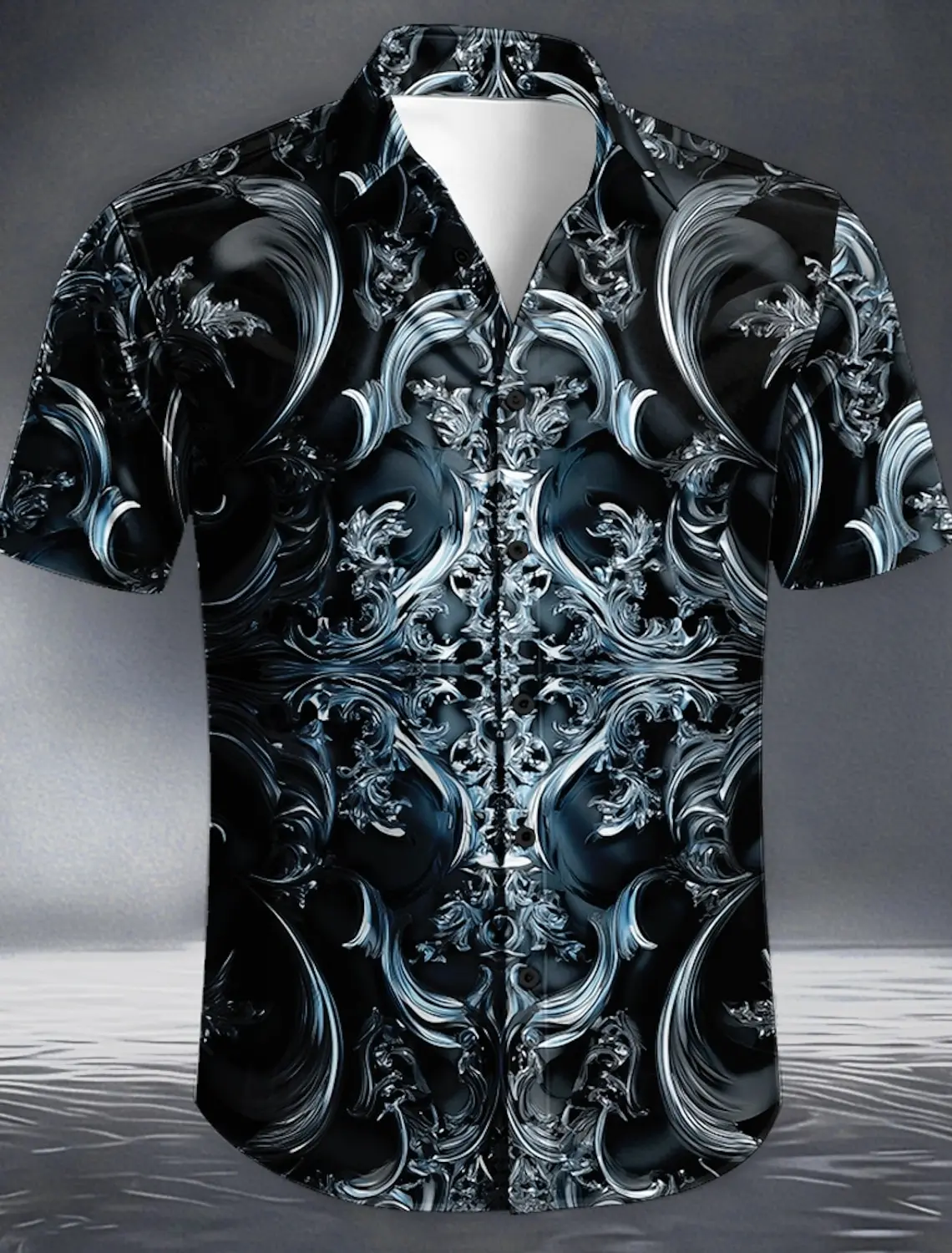 

Men's Baroque Floral 3D Print Turndown Collar Shirt, Retro Button Up Tops for Spring Summer Outdoor Vacation Daily Casual Wear