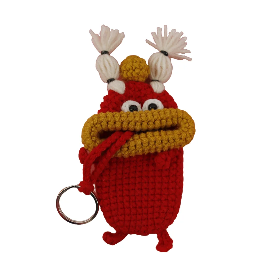 1. Keychains كروشيه مضحك الحياكة لطيف السجق الفم دمية حامل المفاتيح مفيدة حقيبة تخزين محبوك أقراط لمفاتيح السيارة