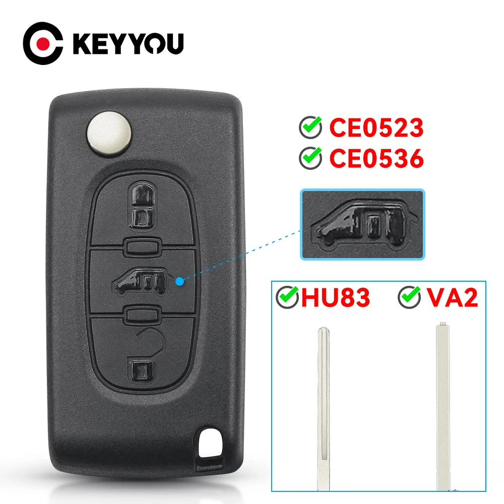 KEYYOU 1 Stück CE0523/CE0536 Fernbedienungs-Autoschlüssel für Fiat Scudo, für Peugeot Partner Expert, für Citroen Berlingo Dispatch (Van) Gehäuse