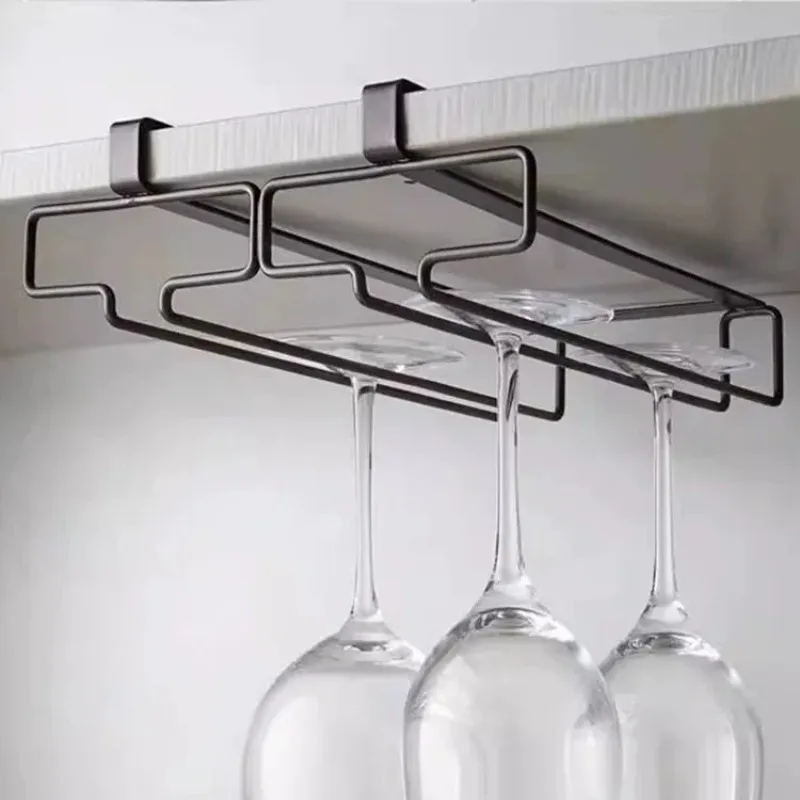 Nuevo tipo de estante colgante de metal para copas de vino tinto sin perforación, copas colgantes de metal, estante de almacenamiento de gabinete y estante