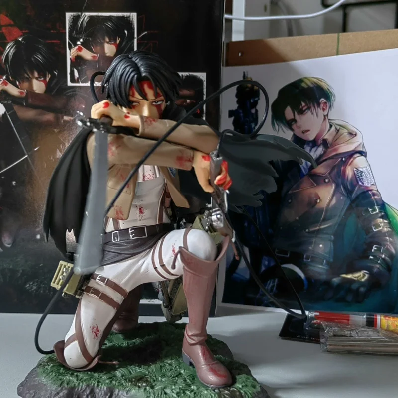 Captain Shouya's Attack On The Giant Levi's Kneeling And Blood Battle Handsome Handmade Anime Model Pvc Desktop Decoration Gift