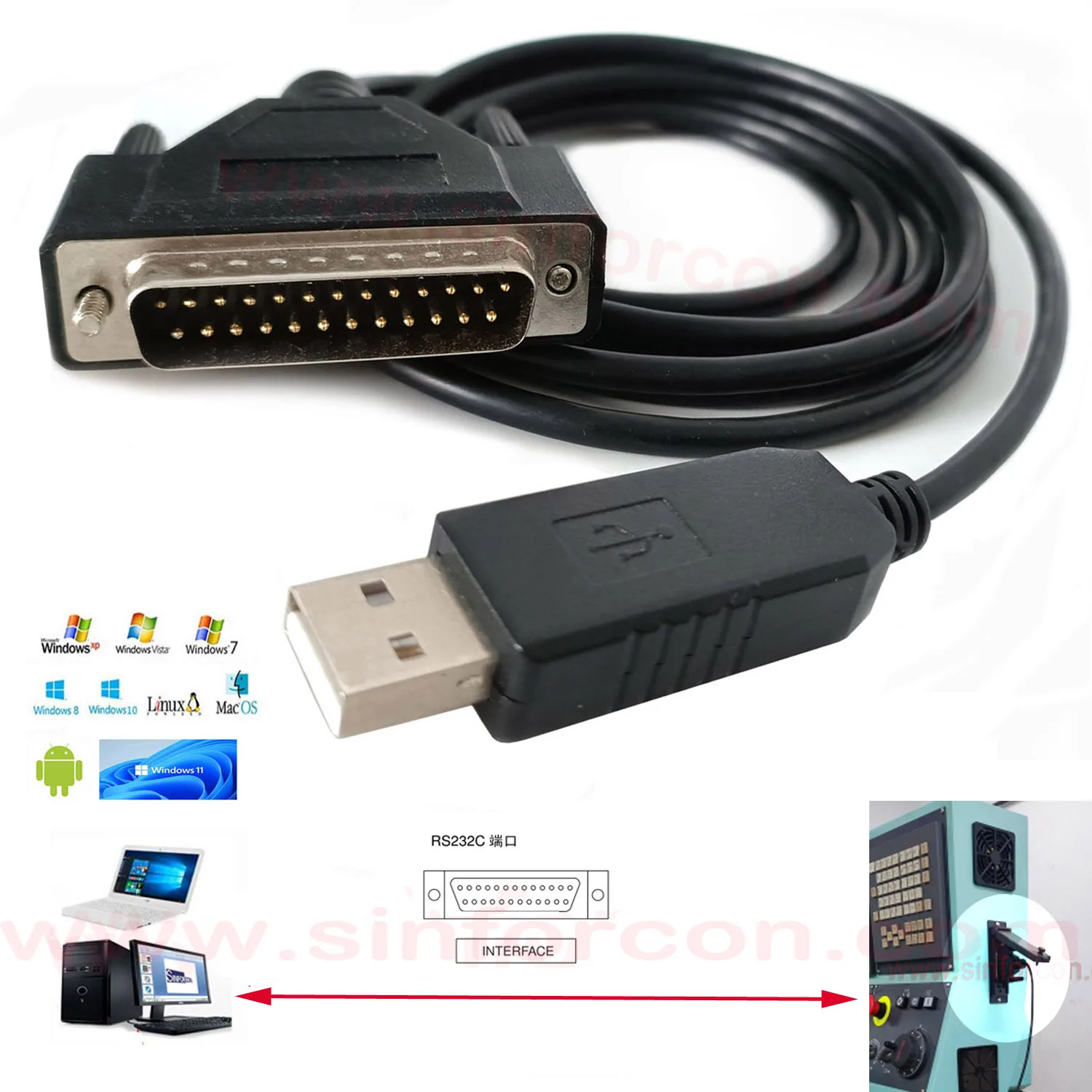 USB RS232 DB25 Serial Cable for Mori Seiki CNC PC Interface Cable SL-15/25/125 Program Cable