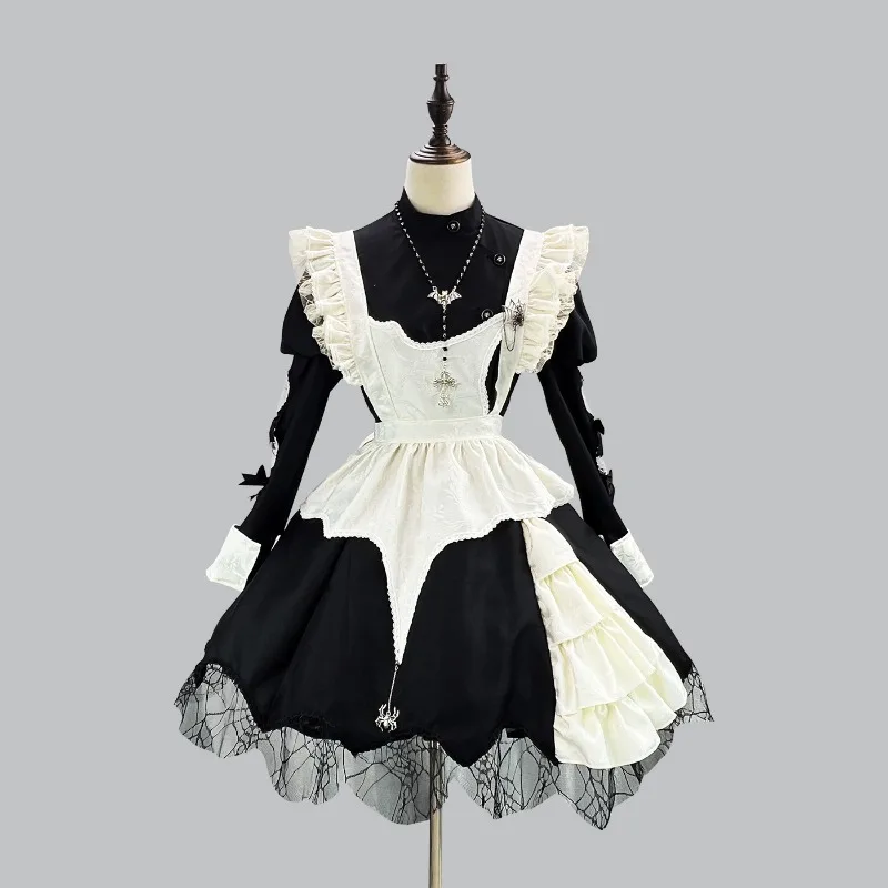 

New Cosplay Costume Sexy Maid Puff Sleeve Lolita Apron Necklace Suits Gothic Theme Party Role Playing Outfits for Adult Women