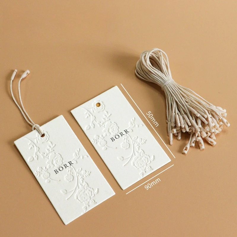 200pcs Custom Art Paper Hang Tags for Clothing Debossing Logo Eco-Friendly Brand Labels for Garment