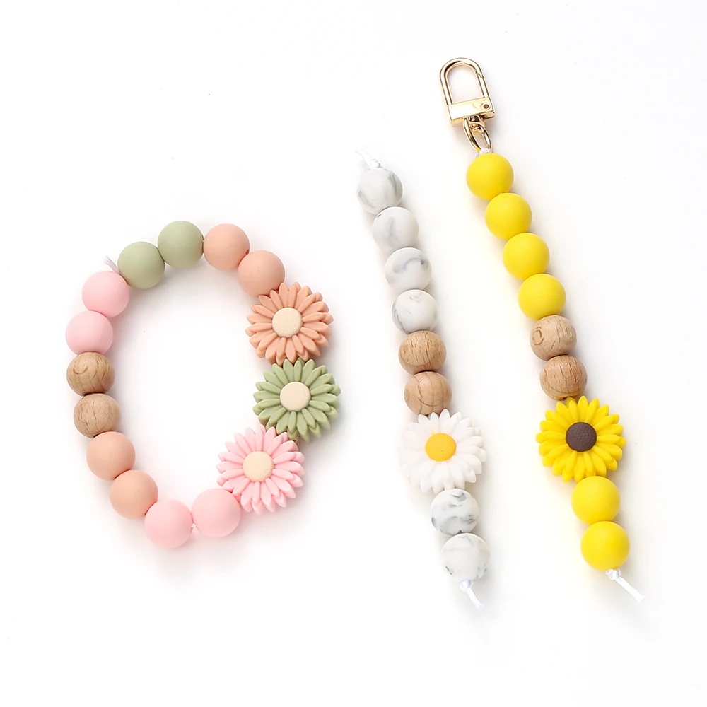 New Silicone Beads Cute Colored Sunflower Round Focal Beads Food Grade For Making DIY Bracelet Baby Nursing Teether Accessories