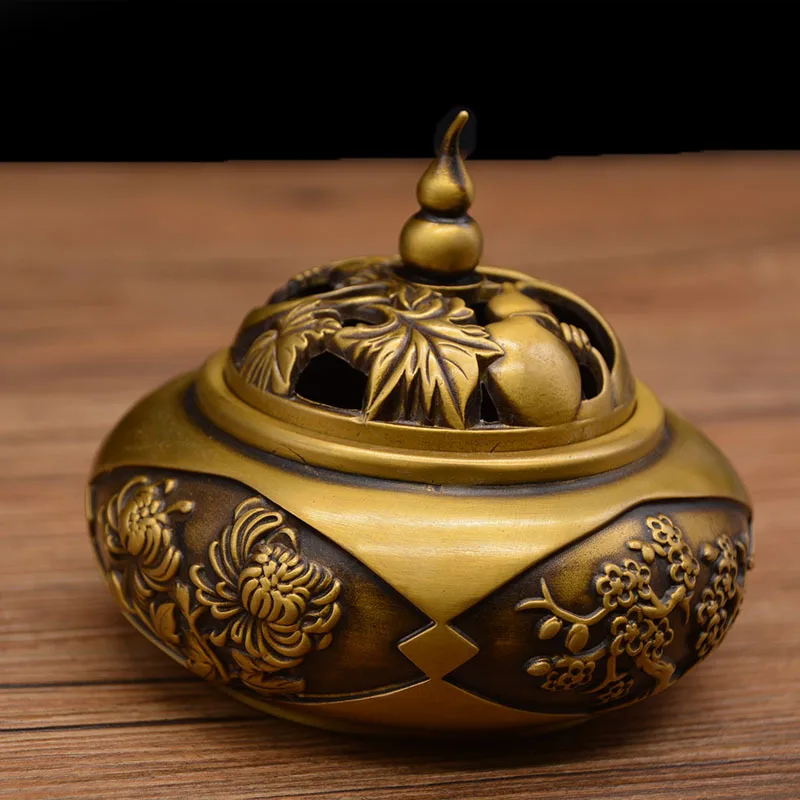 Brass plum, orchid, bamboo, and chrysanthemum , incense burner, copper ornament