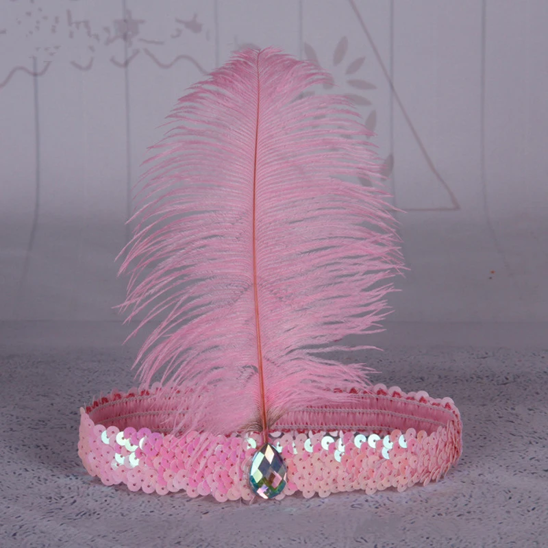 Feather Headbands For Women  Girls Accessoreis Ostrich Hair With Sequins Crystal Hair Ties Ladies Fashion Party Headbands