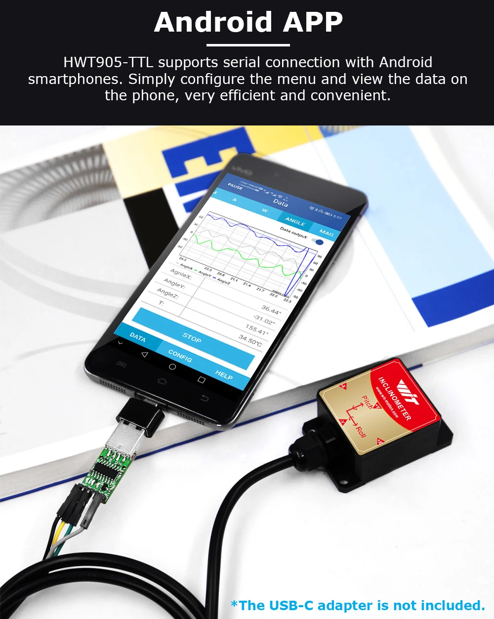 HWT905 IMU MEMS Highprecision Accelerometer+Gyro+Angle with Temperature&Magnetometer Compensation, IP67 waterproof  Inclinometer