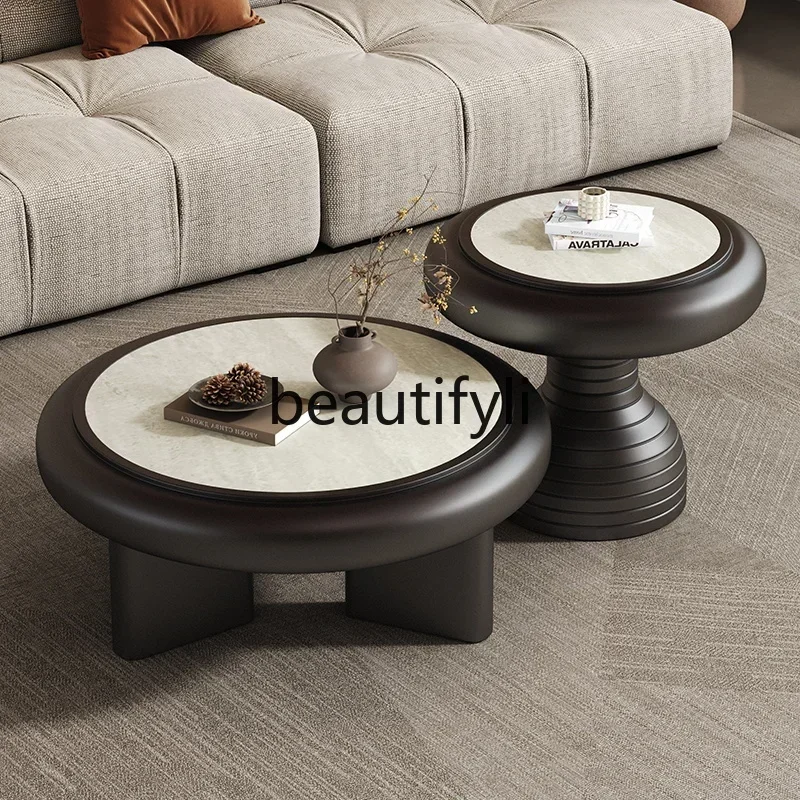 

yj9 Retro minimalist black and white round coffee table combination creative coffee table