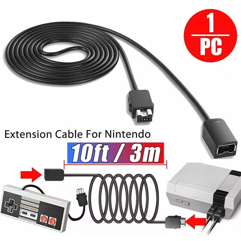 1 Cable de extensión de 300cm Cable extensor de juego para Nintendo SNES Mini controlador clásico para controlador NES Wii negro