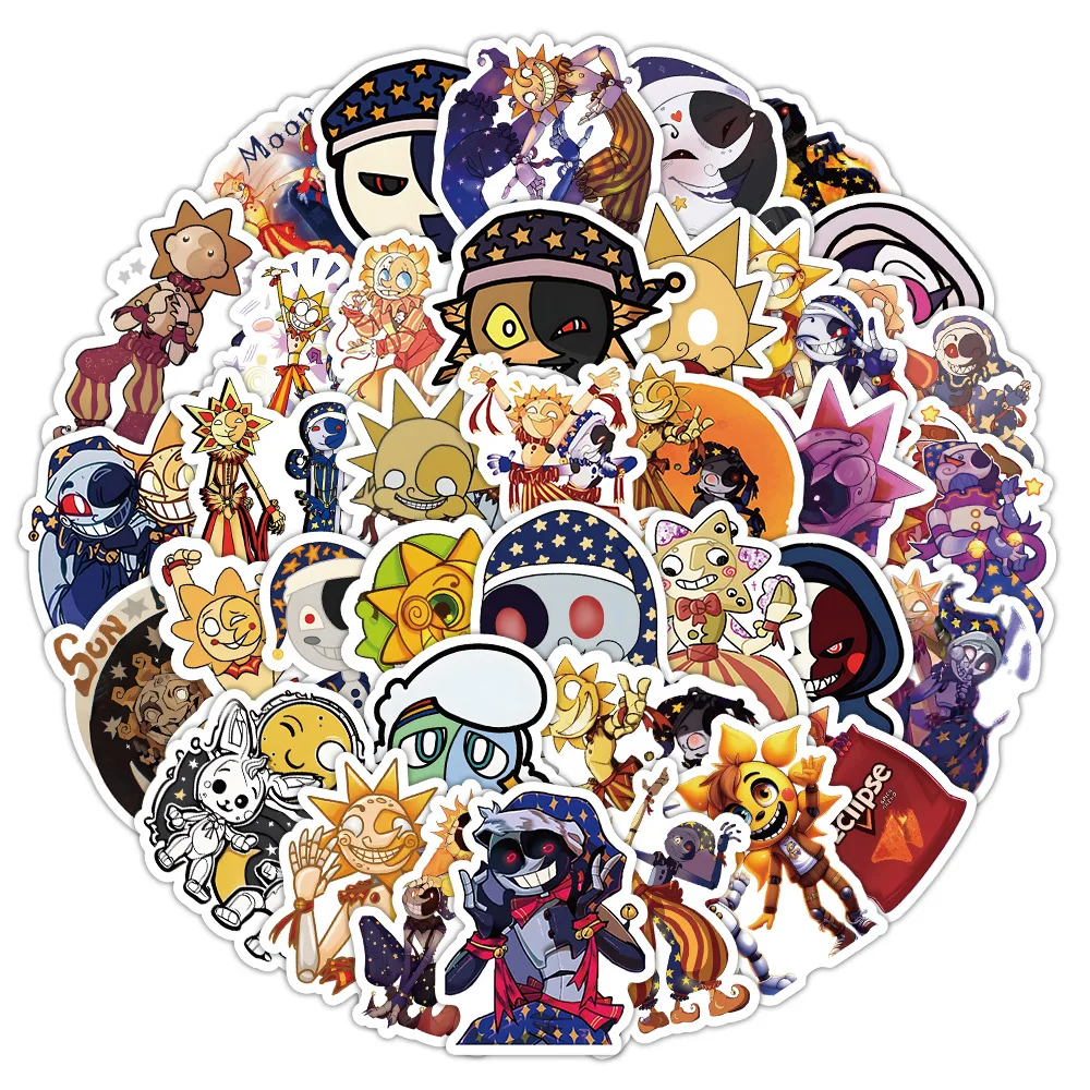 10/50PCS Cute Sundrop and Moondrop Stickers Cartoon FnafGraffiti Sticker Scrapbook Luggage Laptop Guitar Bike Skateboard Decals