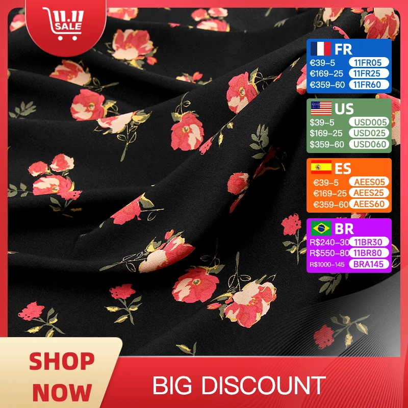 

Chiffon fabric for women, printed floral fabric, small floral design, fashion, for dress, handmade quilting, patchwork