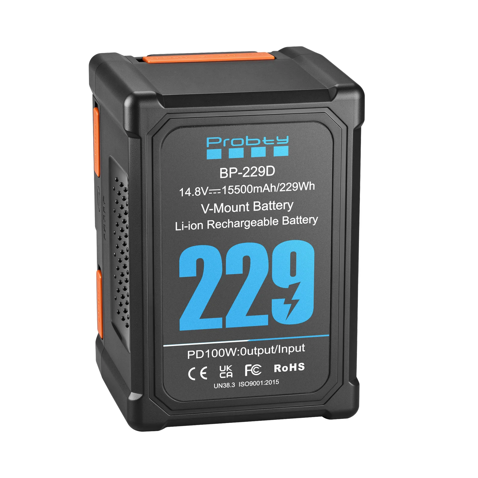 Probty V Mount Battery V Lock BP-229 BP Bateria with PD100W Fast Charge Port for Sony Camcorder Camera Video Light Blackmagic