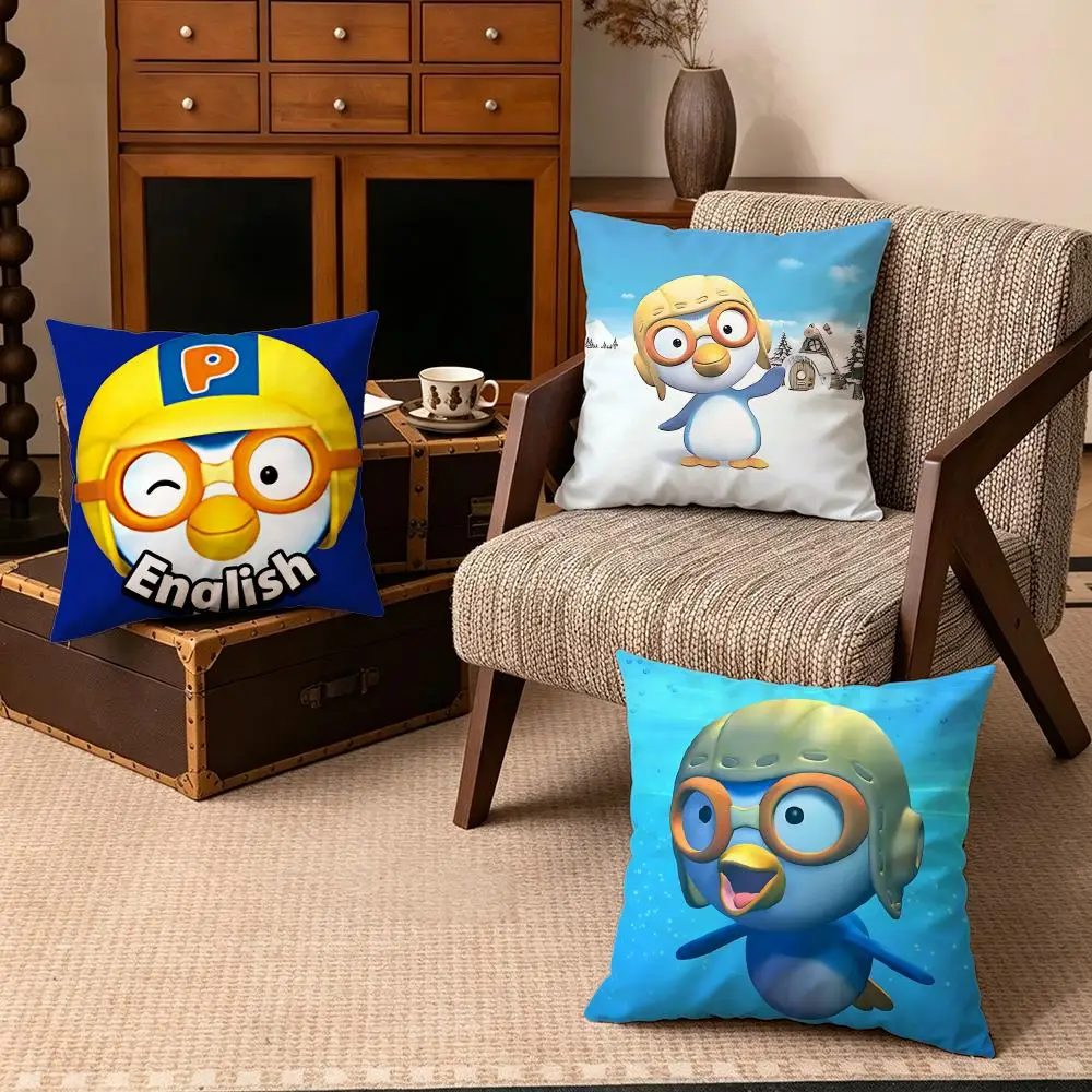 Pororo The Little PenguinS Cushion Cover Soft Velvet Cushion Cover Set 4Pcs 50x50 45x45 40x40 – Zipper Pillowcase for Home Decor