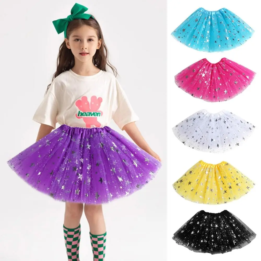 Gonna tutù con stelle della moda Gonna da ballo con rete colorata Gonne da balletto in tulle per bambini