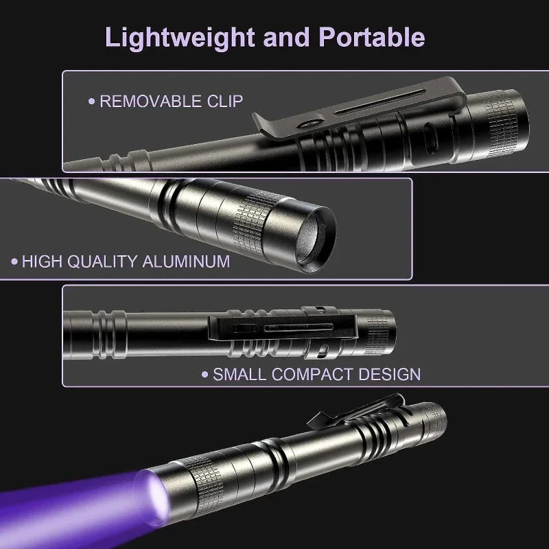 UV-Taschenlampe 365nm UV-Taschenlampe mit Stift clip tragbare aaa Batterien verwendet violettes Licht Haustier Urin Skorpion Detektor UV-Lampe