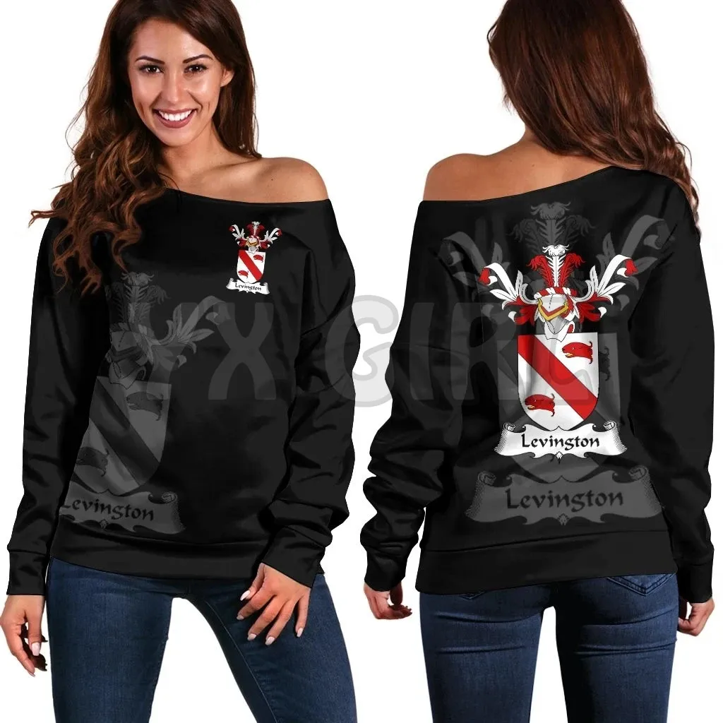 YX GIRL Levington Family Crest Women's Off Shoulder Sweater  3D Printed Novelty Women Casual Long Sleeve Sweater Pullover