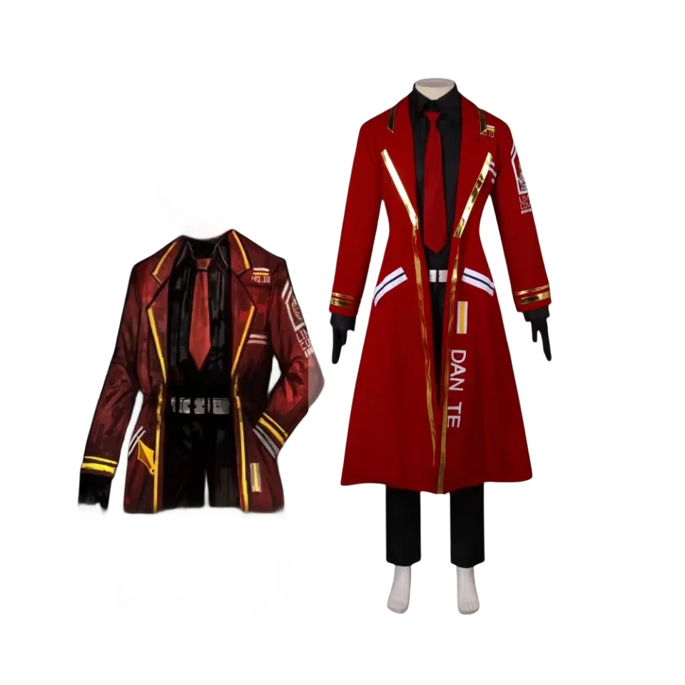 Game Limbus Company Dante Cosplay Anime Costumes Men Uniform Red Long Jacket Pants Shirts Ties Set Clothing Halloween Party Suit