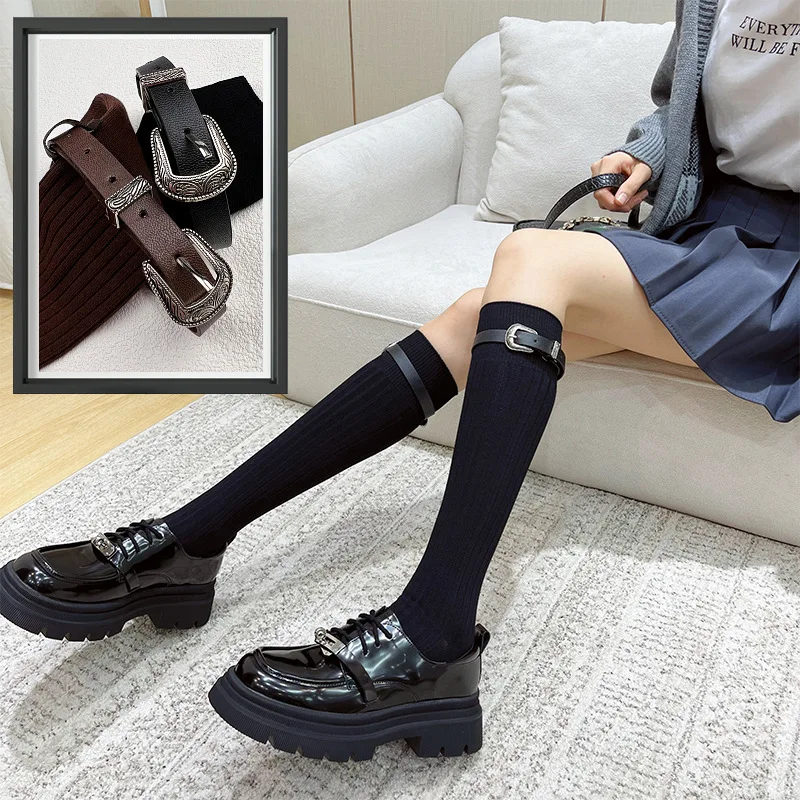 Wonmen-meias retrô clássicas JK para meninas, estilo britânico Preppy, trajes cosplay Lolita, acessórios com cinto, meias para as pernas