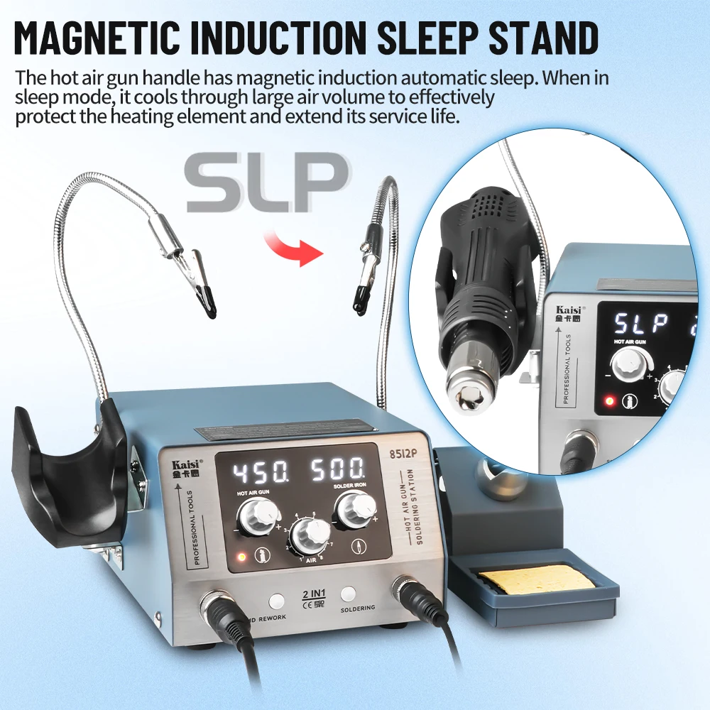 Kaisi 8512P Soldering Station 700W 2 in 1 Mechanical Arm Hot Air Rework Station T12 Soldering Iron Tip  BGA Repair Welding Tools