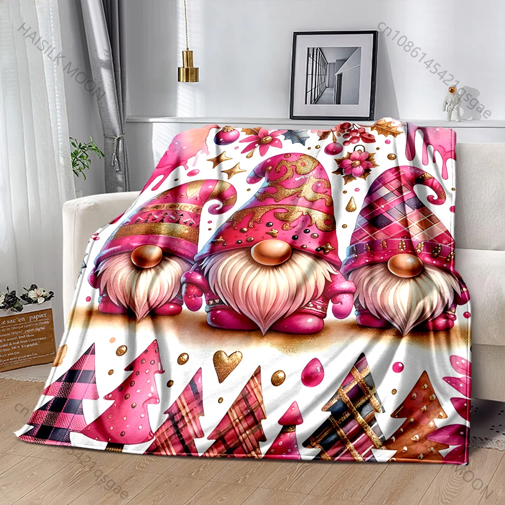Pink Gnomes Print Basket Print Blanket Flannel Material Soft Warm for All Seasons Home Outdoor Camping Picnics Luxury Gifts