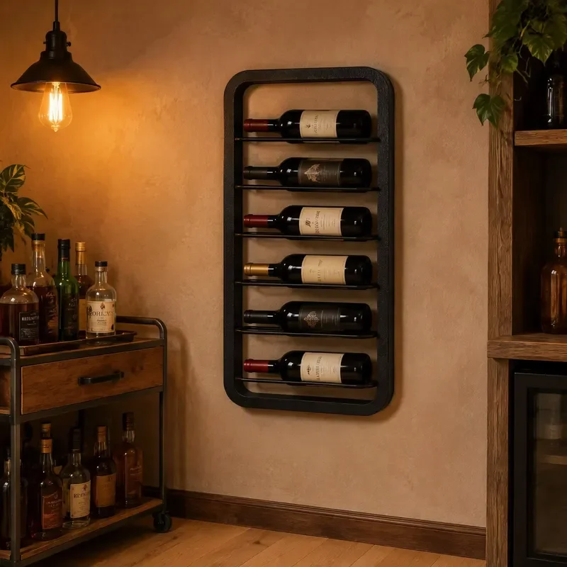 Matte Black Iron Wine Rack Wall Mounted 6 Bottle Holder Storage Display Shelf for Home Bar Kitchen Restaurant Hotel Decor 6