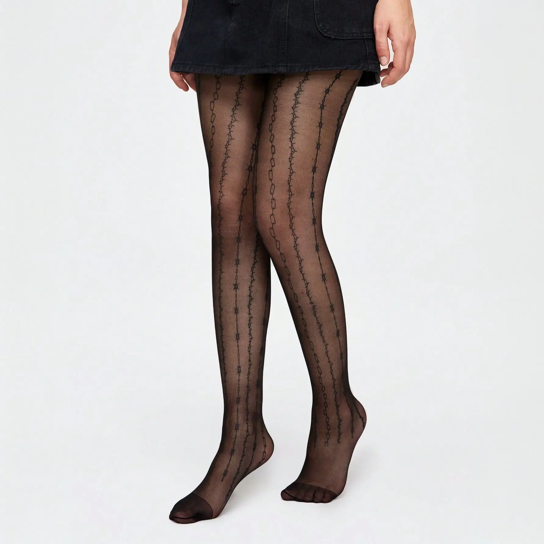 Personalized Chain Funny Print Women's Pantyhose Black Thin Summer Vertical Stripes Sheer Slimming Fashion Tights