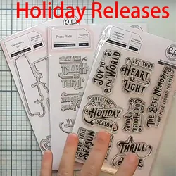 Christmas Greeting Holiday Season Clear Stamps Craft Supplies Sentiment Hot Foil Plates and Dies Frames Scrapbooking Decoration