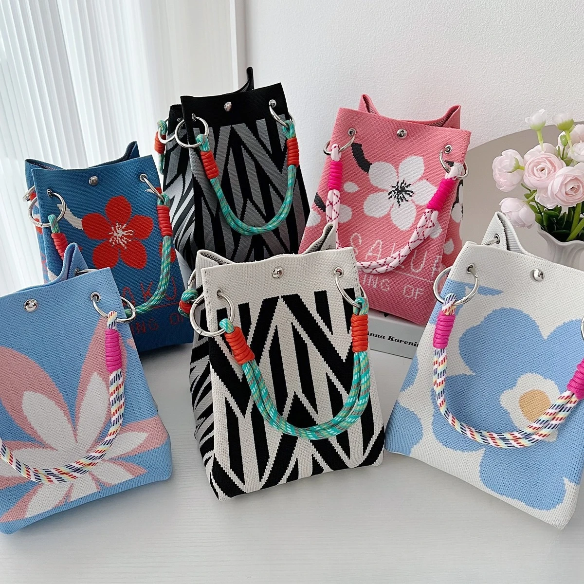 

Женская вязаная сумка-тоут - модная сумка-ведро для воды для работы, путешествий, покупок