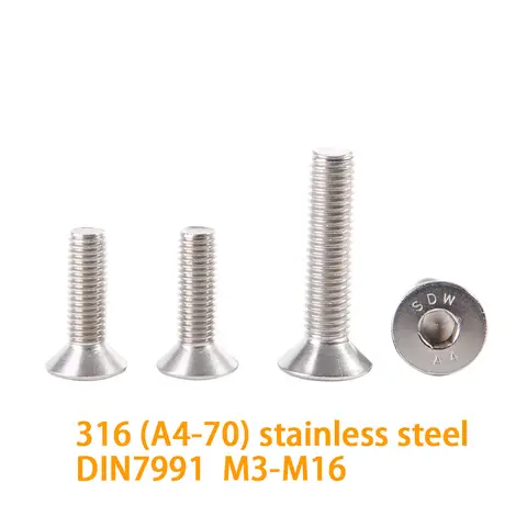 Hex Socket Flat Countersunk Head Allen Screw Bolt A4-70 Grade 316 Stainless Steel M3-M16