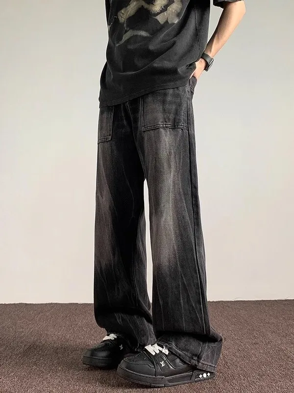 

Мужские джинсы большого размера 300 Pou в американском ретро-стиле, осенние, модные, брендовые, прямые, свободные, с легким расклешением, повседневная одежда