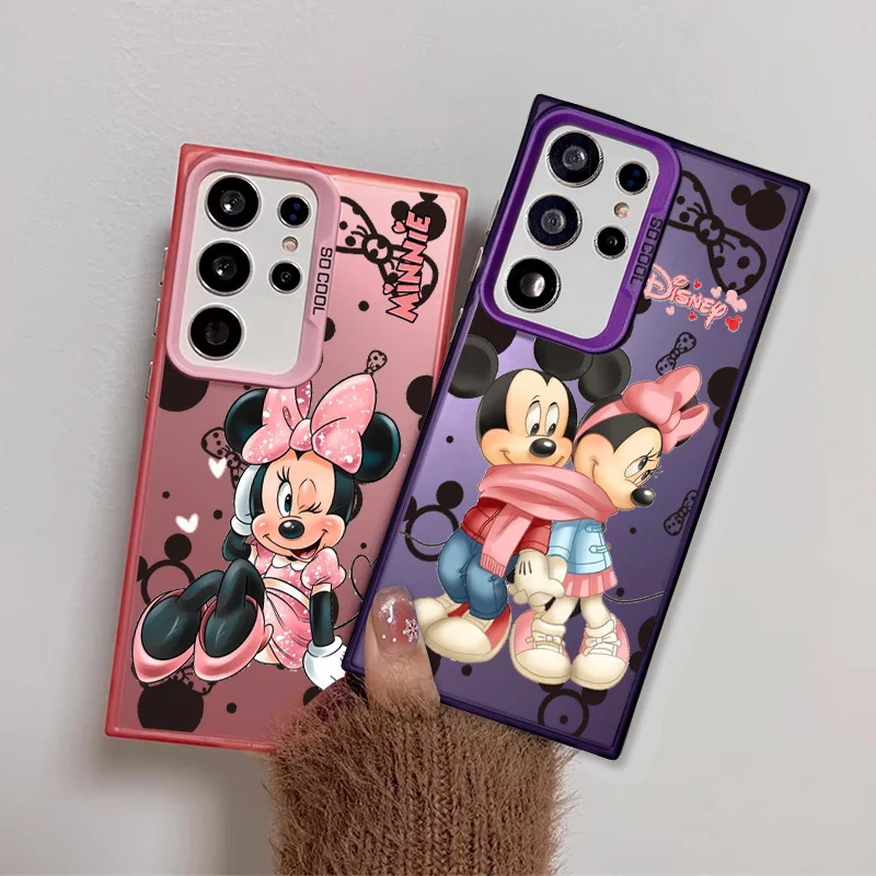 Disney Fashion Mickey Mouse Phone Case For Samsung Galaxy S24 S23 S22 S21 S20 Plus FE Ultra Colored Silver Plated Inside Cover