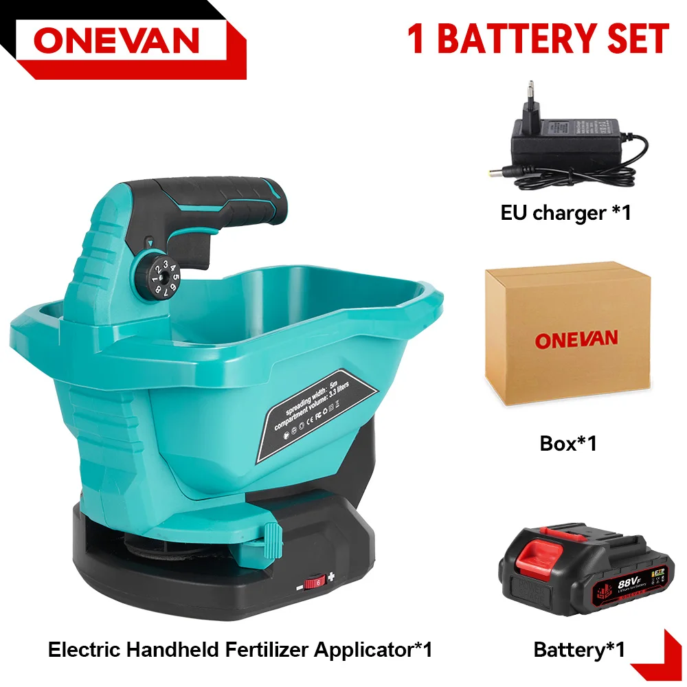 ONEVAN 6-versnellingen elektrische meststrooier Draadloze spreider 140 °   Aanpassing tuin elektrisch gereedschap voor Makita 18V batterijpin