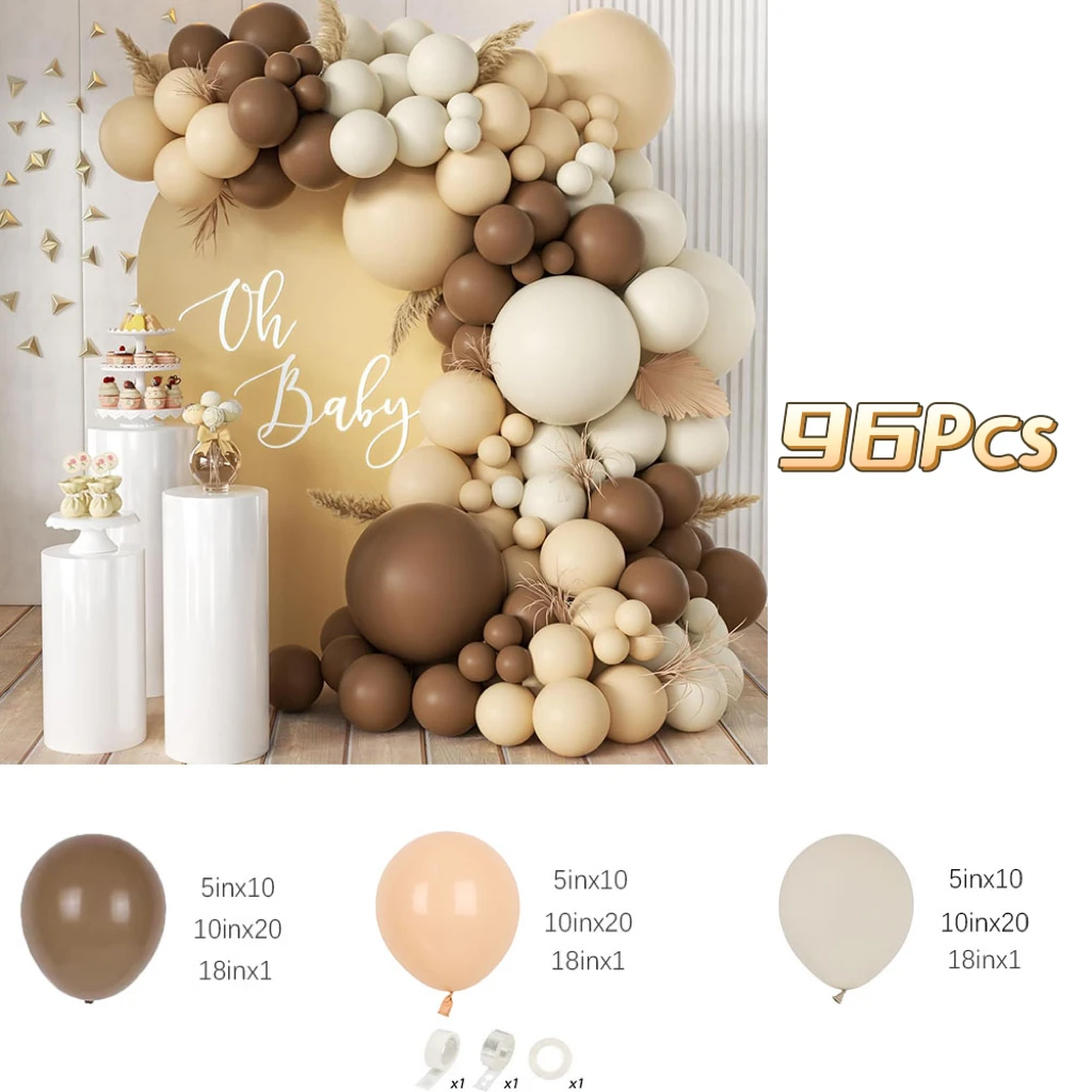 96Pcs Brown  Sand White Beige Balloons Garland Arch Kit for Woodland Teddy Bear Baby Shower Wedding Birthday Party Decorations