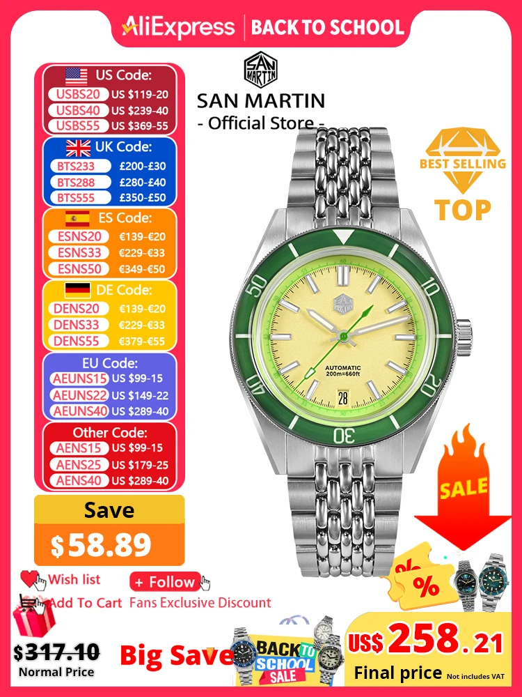 San Martin 39,5 mm Sommer-Taucheruhr, modisch, lustig, Obst-Serie, Herren-Sportuhren, NH35, automatisch, mechanisch, 20 ATM, SN0116 Reloj