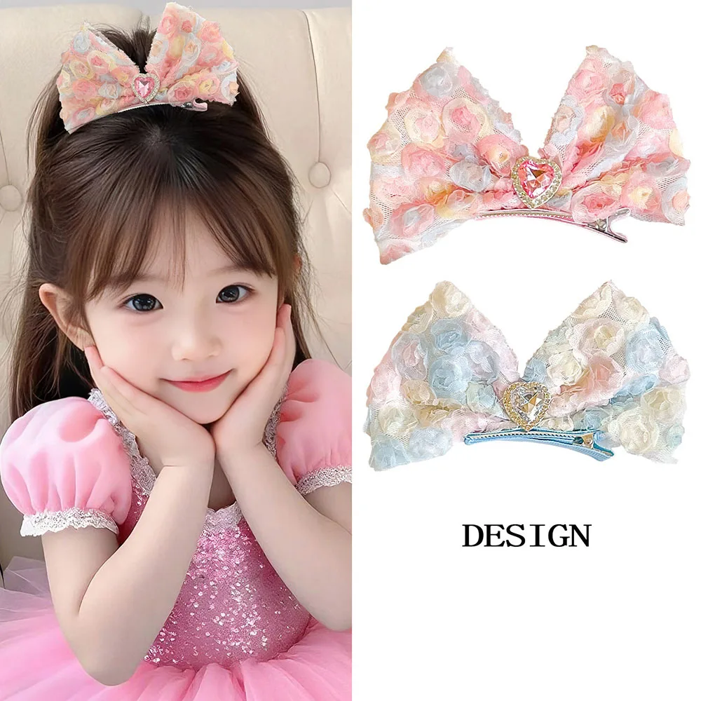 

3D Flower Bow Hair Clip For Girls Dreamy Double-layer Sweet Top Clip Hair Clip Children Princess Headwear Barrette