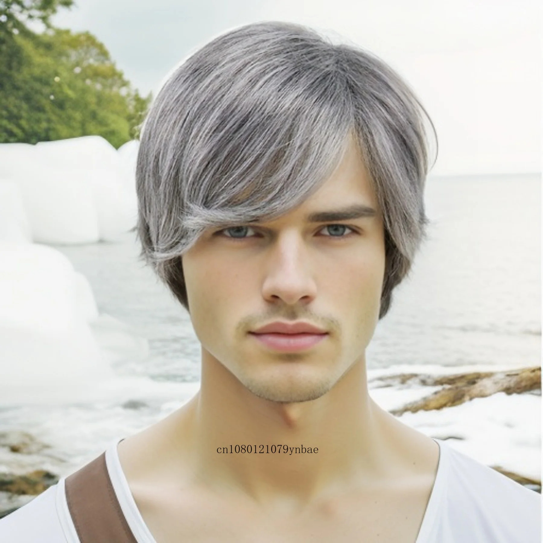 

Layered Synthetic Hair Short Wig for Older Men Grey Wigs with Bangs Male Daddy Gifts Daily Cosplay Costume Party Heat Resistant