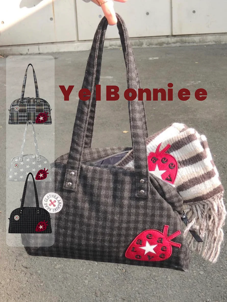 

Хлопковая сумка для боулинга Wildberry большой емкости в стиле ретро, сумка на одно плечо с узором Stberry Star, повседневная простая женская сумка...