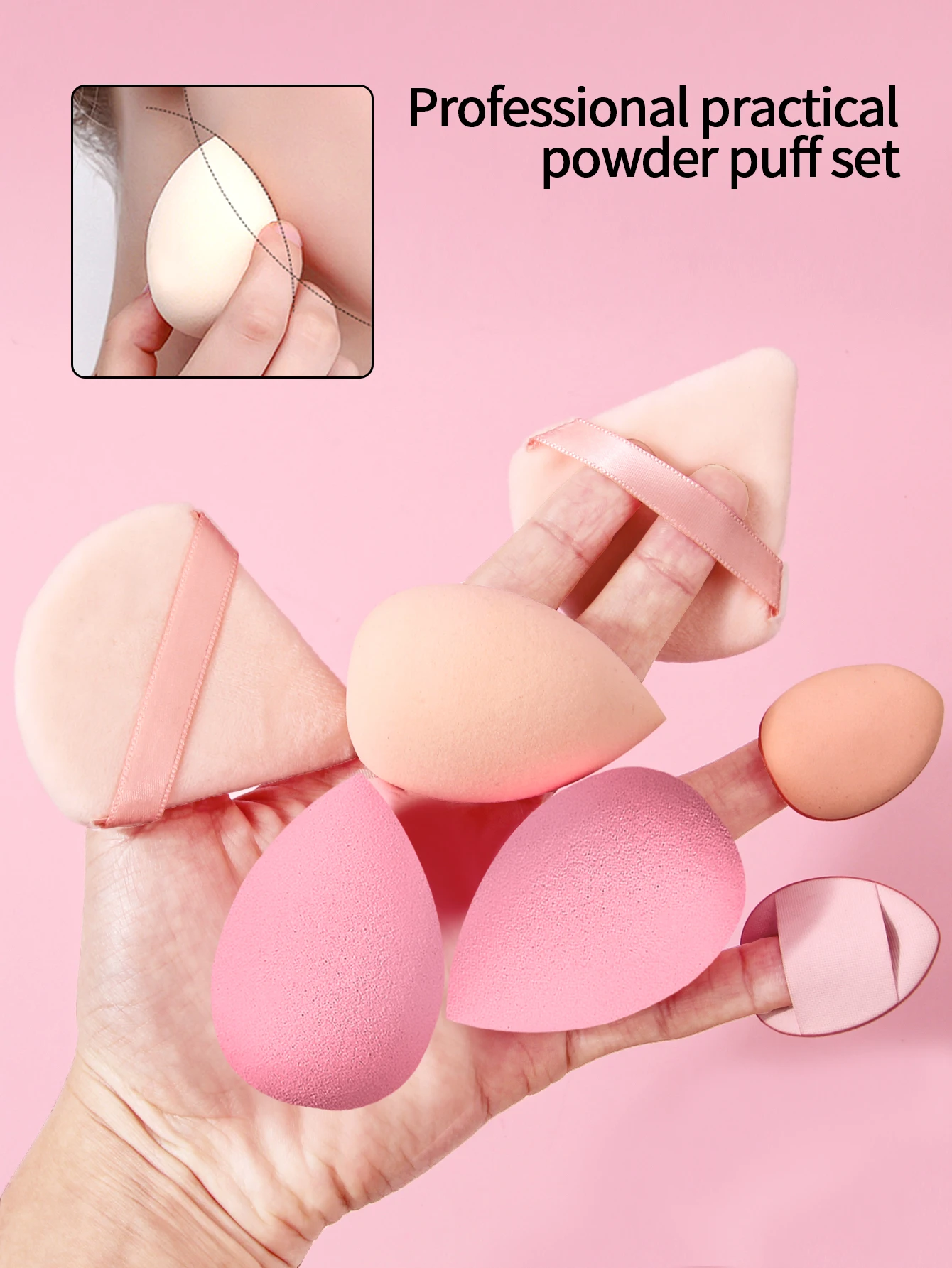 Ensemble de bouffées de poudre d'éponge de maquillage pour le visage, 15 pièces: œuf de beauté de poudre antiadhésif/bouffée de poudre triangulaire/Mini bouffée de poudre